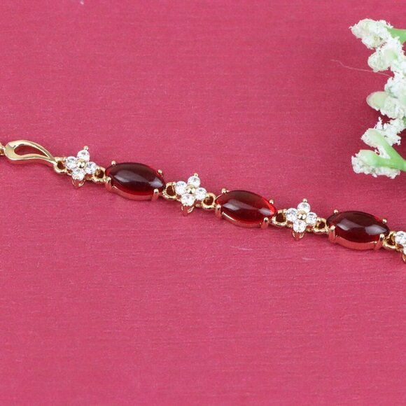 Rose Gold Bracelet with Red and White Stones, XPBL0686 - Picture 12 of 12
